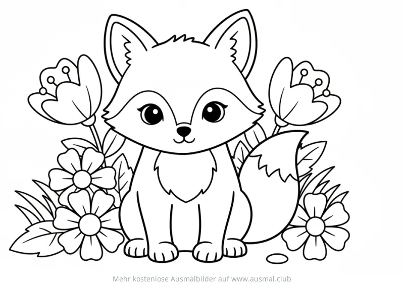 Fuchs Welpe mit Blumen Ausmalbild