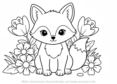 Fuchs Welpe mit Blumen Ausmalbild