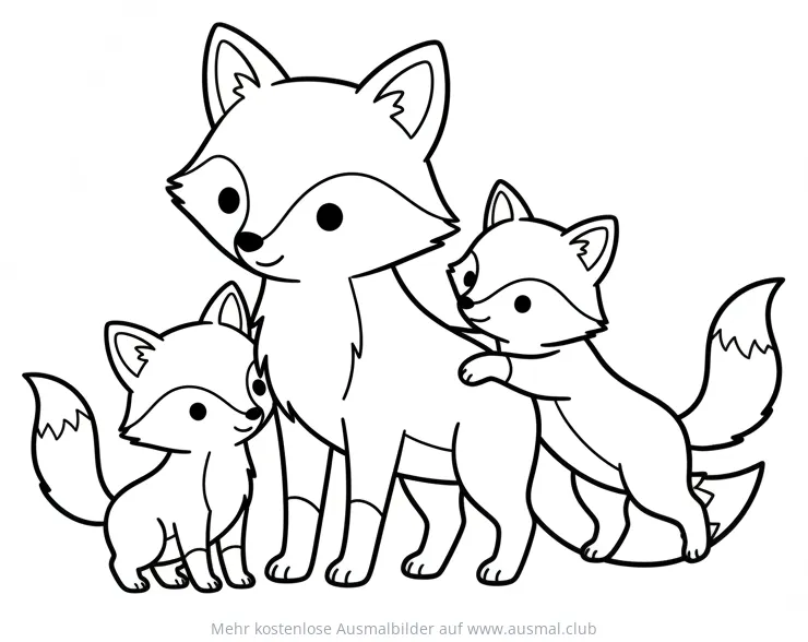 Fuchs Familie Ausmalbild mit Mutter und zwei Fuchswelpen