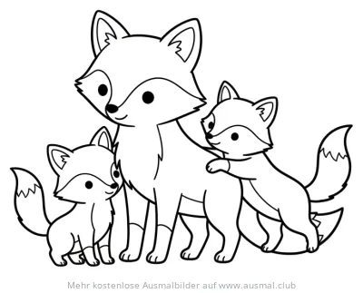 Fuchs Familie Ausmalbild mit Mutter und zwei Fuchswelpen