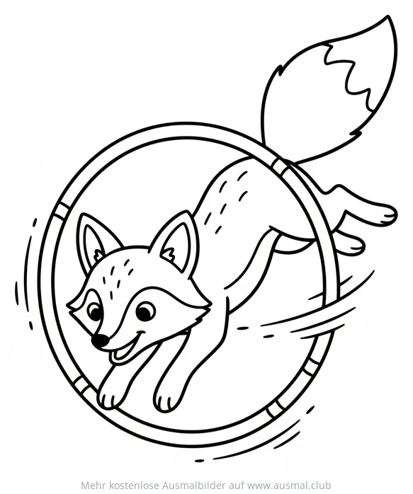 Fuchs springt durch Zirkusreifen Ausmalbild