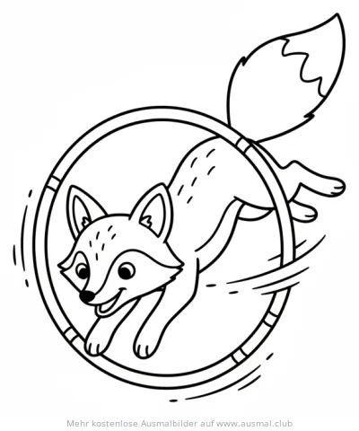 Fuchs springt durch Zirkusreifen Ausmalbild