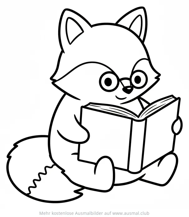 Fuchs mit Brille liest Buch Ausmalbild