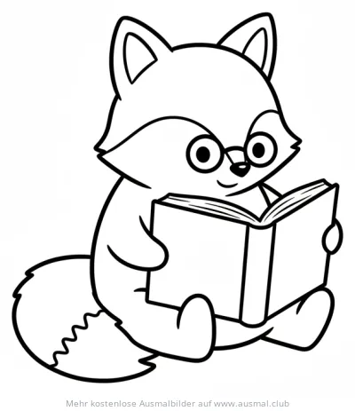 Fuchs mit Brille liest Buch Ausmalbild