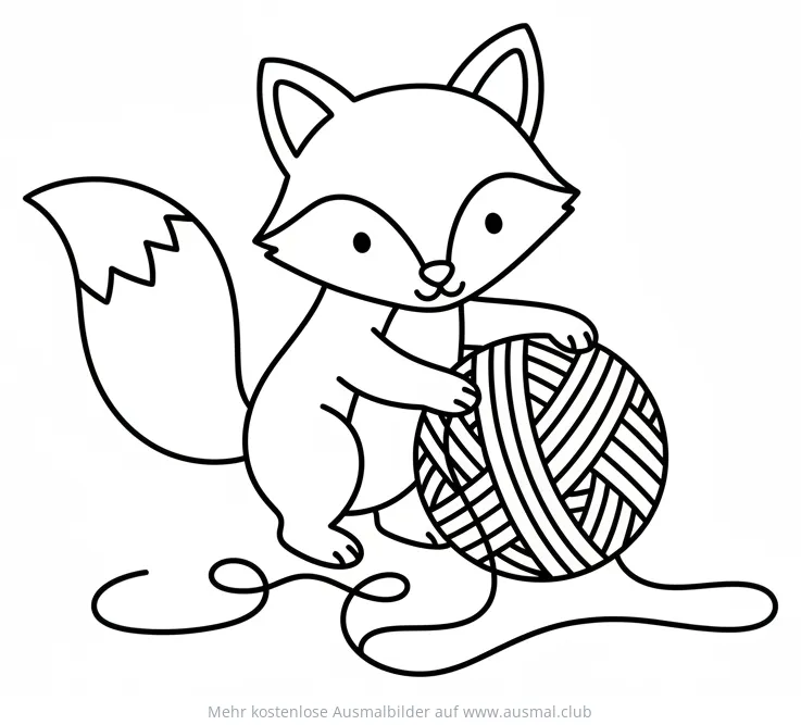 Fuchs mit Wollknäuel Ausmalbild