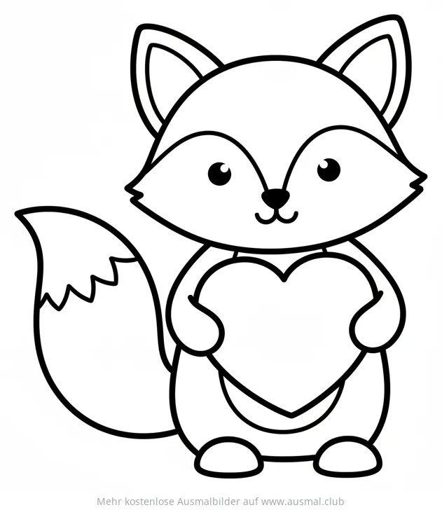 Fuchs hält ein Herz Ausmalbild