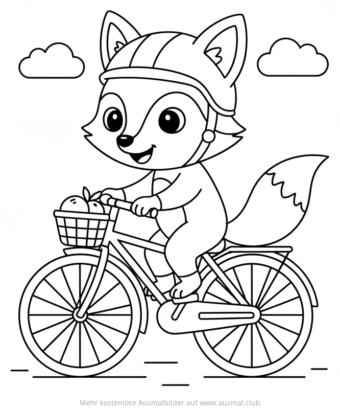 Fuchs mit Helm fährt Fahrrad Ausmalbild