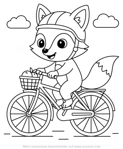 Fuchs mit Helm fährt Fahrrad Ausmalbild