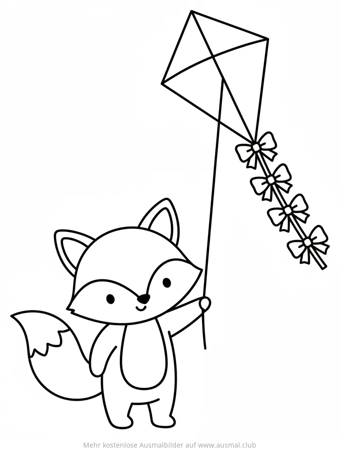 Fuchs hält Drachen Ausmalbild