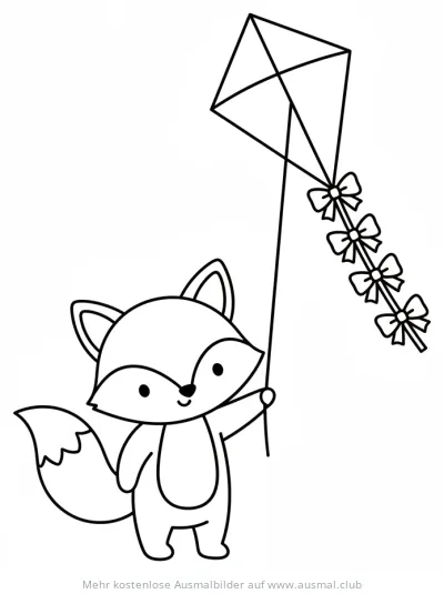 Fuchs hält Drachen Ausmalbild