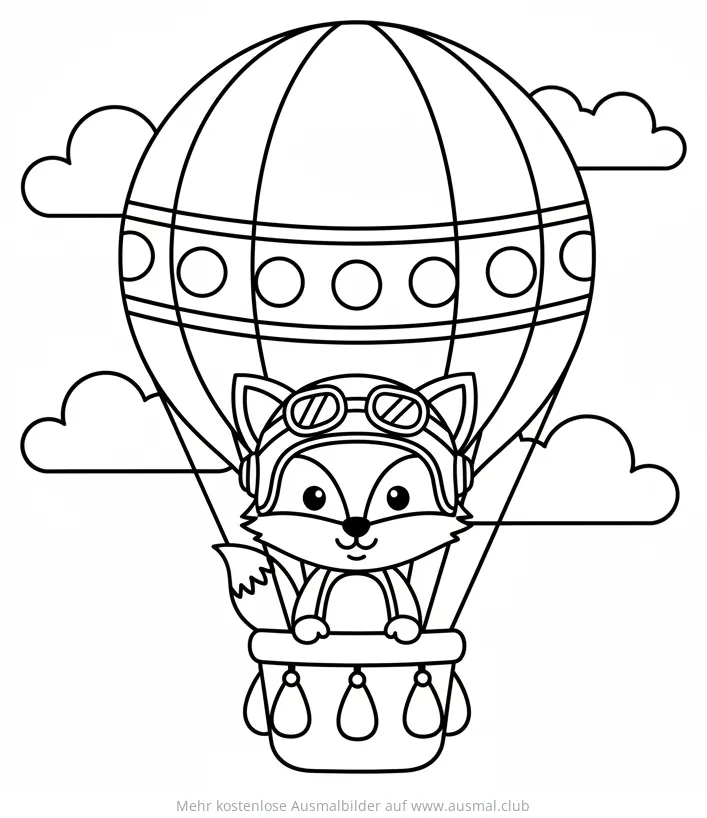 Fuchs im Heißluftballon Ausmalbild mit Pilotenbrille