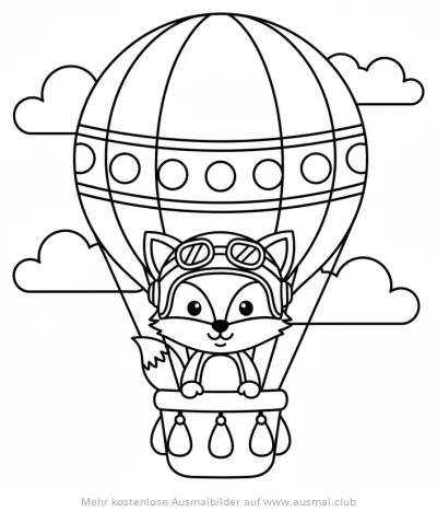 Fuchs im Heißluftballon Ausmalbild mit Pilotenbrille