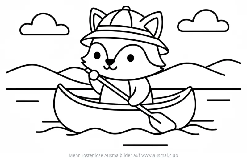 Fuchs mit Hut im Kanu Ausmalbild