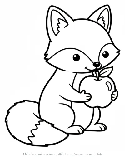 Fuchs mit Apfel Ausmalbild