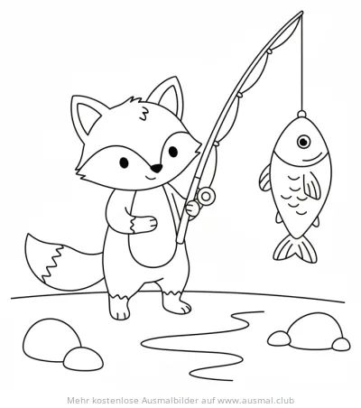 Fuchs angelt Fisch Ausmalbild