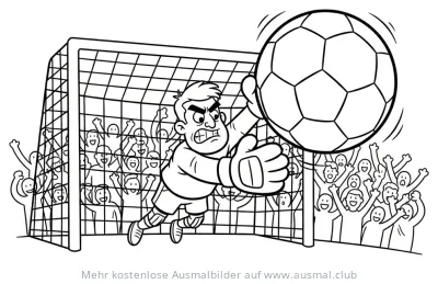 Torwart hält einen Fußball vor einer jubelnden Menge Ausmalbild