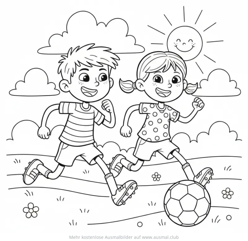 Fußballspieler rennen mit Ball Ausmalbild