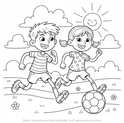 Fußballspieler rennen mit Ball Ausmalbild