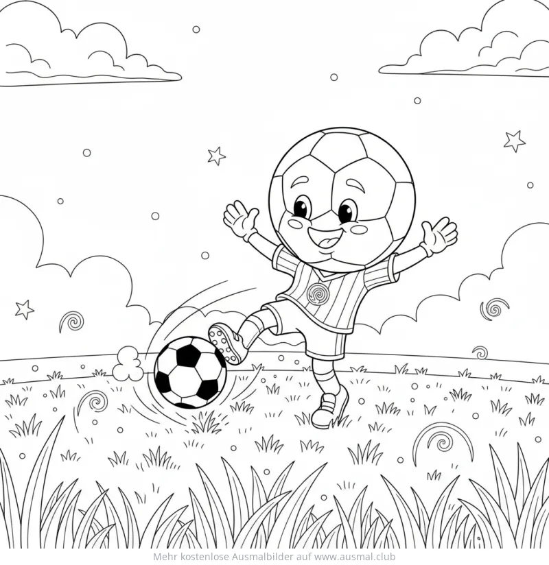 Fußball Cartoon kickt Ball Ausmalbild