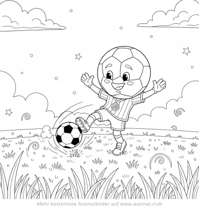 Fußball Cartoon kickt Ball Ausmalbild