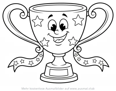 Freundlicher Fußballpokal mit Gesicht und Sternen Ausmalbild