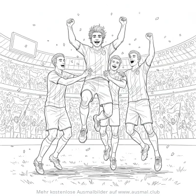 Jubelnde Fußballmannschaft im Stadion Ausmalbild
