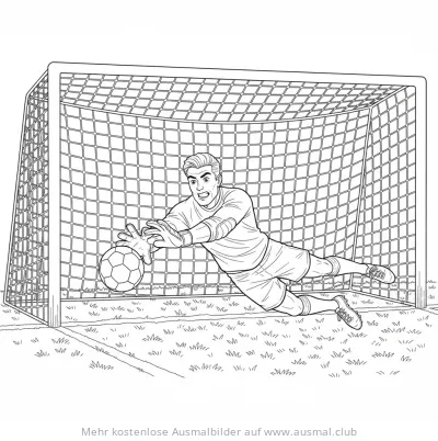 Fußball Torwart beim Hechten vor dem Tor Ausmalbild
