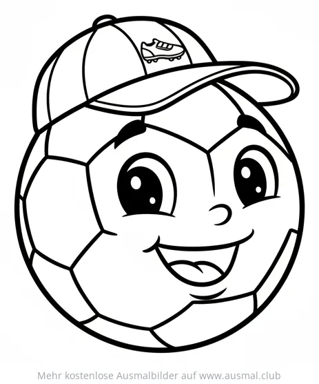 Fußball mit Gesicht und Kappe Ausmalbild