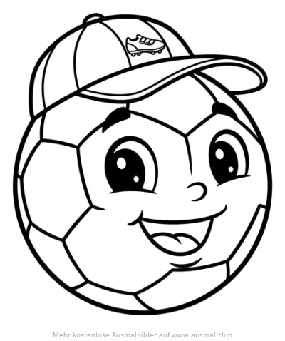 Fußball mit Gesicht und Kappe Ausmalbild