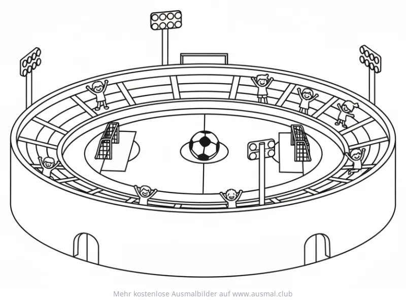 Fußball Stadion Ausmalbild mit jubelnden Zuschauern