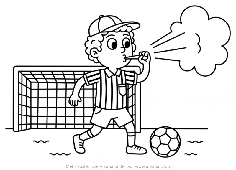 Schiedsrichter pfeift Spiel an Ausmalbild