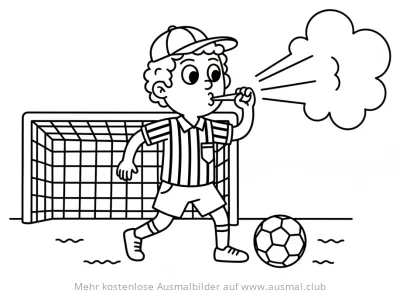 Schiedsrichter pfeift Spiel an Ausmalbild