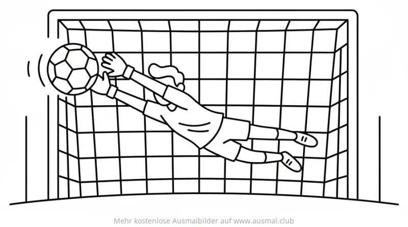 Torwart hechtet nach Fußball Ausmalbild
