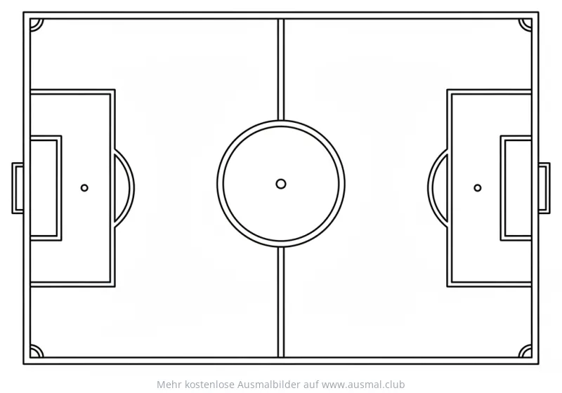 Fußballfeld Ausmalbild mit Toren und Mittellinie