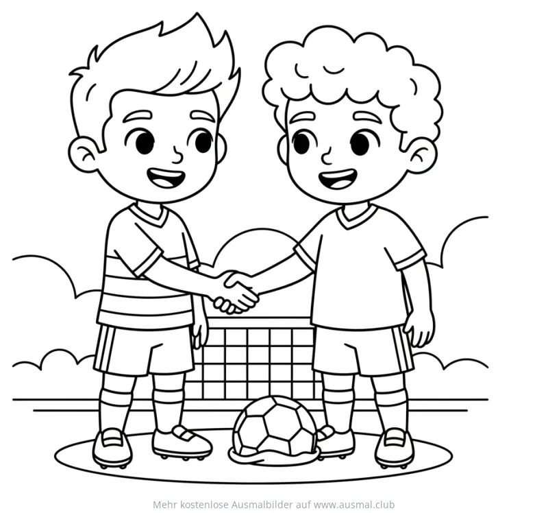 Zwei Fußballspieler schütteln sich die Hände Ausmalbild