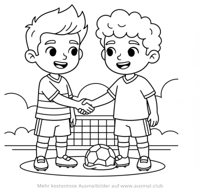 Zwei Fußballspieler schütteln sich die Hände Ausmalbild