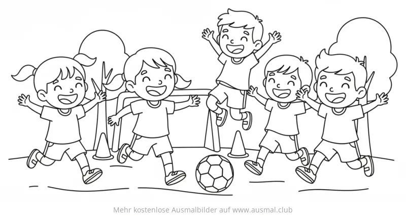 Fußball spielende Kinder Ausmalbild