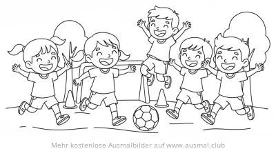 Fußball spielende Kinder Ausmalbild