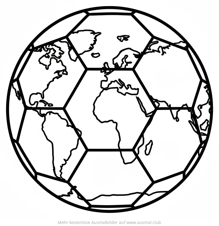 Fußball mit Weltkarte Ausmalbild