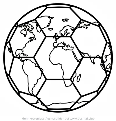 Fußball mit Weltkarte Ausmalbild