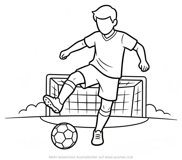 Fußballspieler schießt Ball auf Tor Ausmalbild