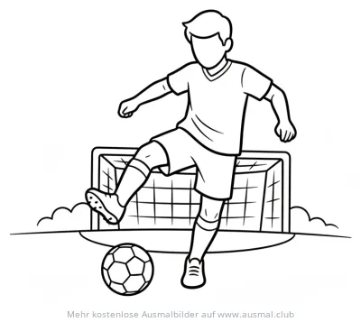 Fußballspieler schießt Ball auf Tor Ausmalbild