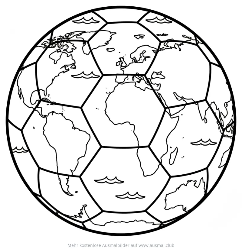 Fußball Ausmalbild mit Weltkarte
