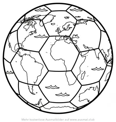 Fußball Ausmalbild mit Weltkarte