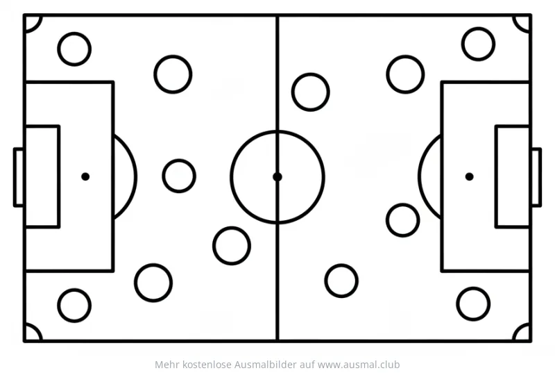 Fußballfeld Ausmalbild mit Toren und Positionsmarkierungen