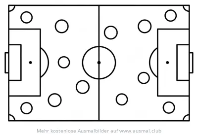 Fußballfeld Ausmalbild mit Toren und Positionsmarkierungen