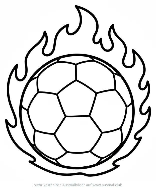 Fußball von Flammen umgeben Ausmalbild