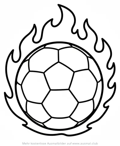 Fußball von Flammen umgeben Ausmalbild