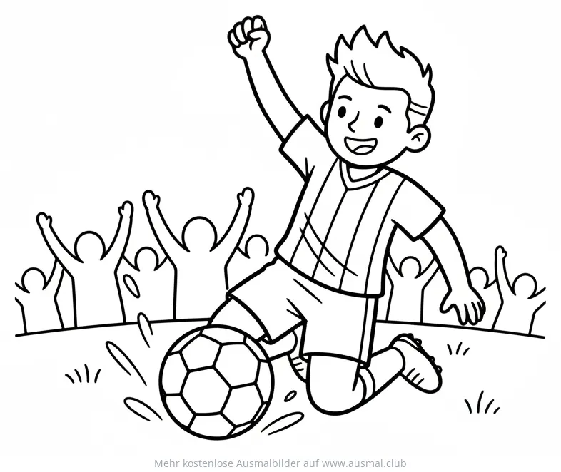 Jubelnder Fußballer beim Torschuss Ausmalbild