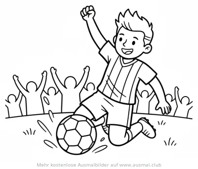 Jubelnder Fußballer beim Torschuss Ausmalbild
